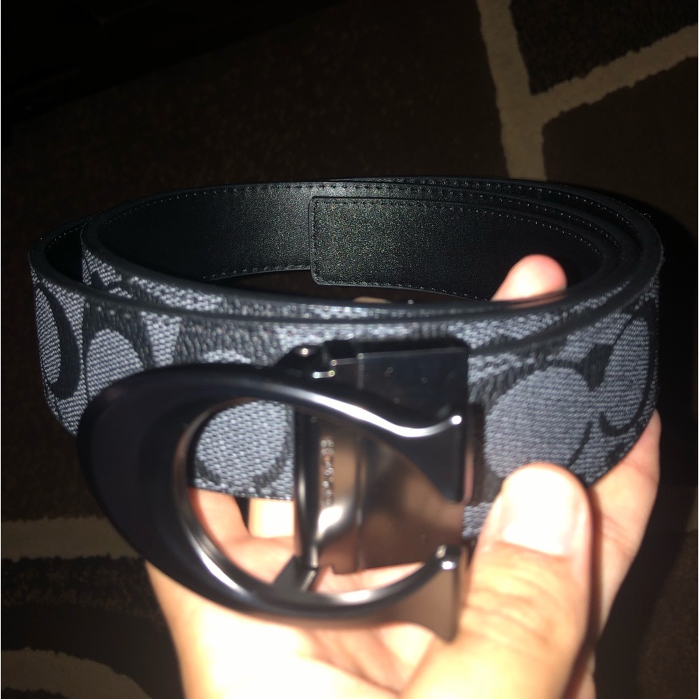 Black Coach Signature Grey/Black C buckle Reversible
